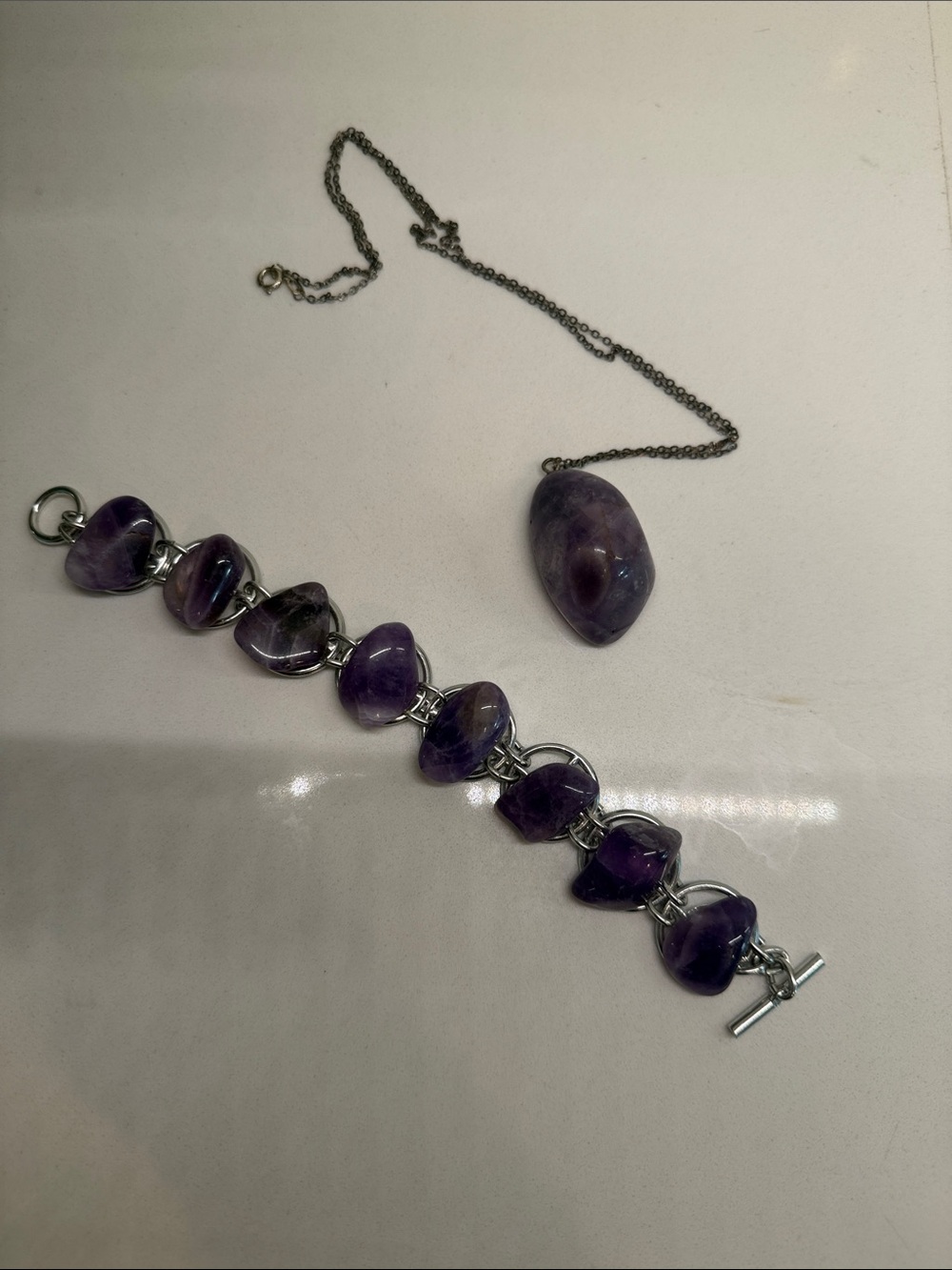 Amethyst Stone Bracelet and Pendant Set - Purple - Picture 2 of 11